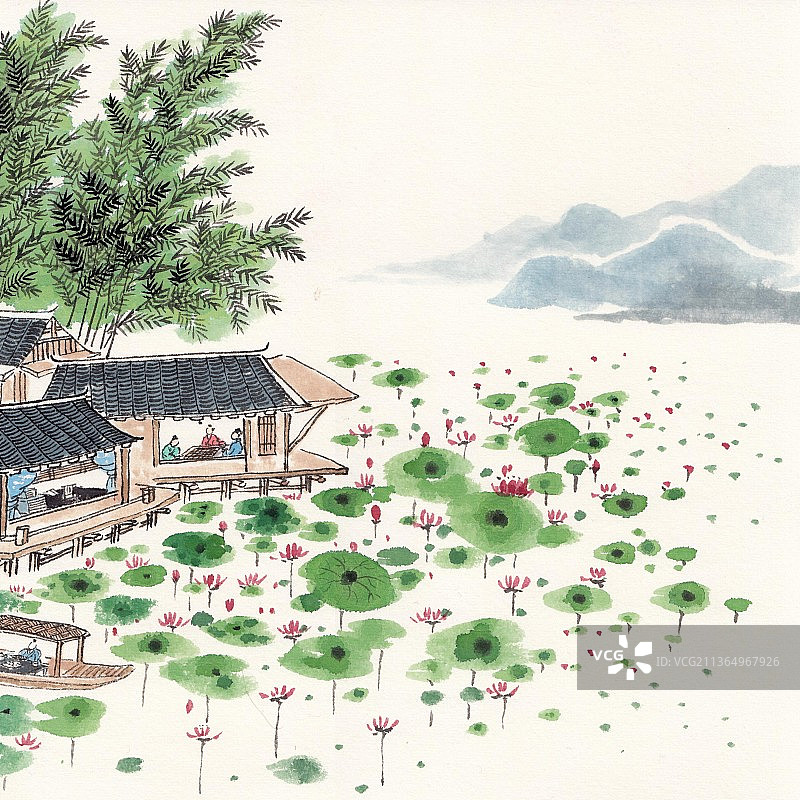 水墨插画二十四节气大暑图片素材