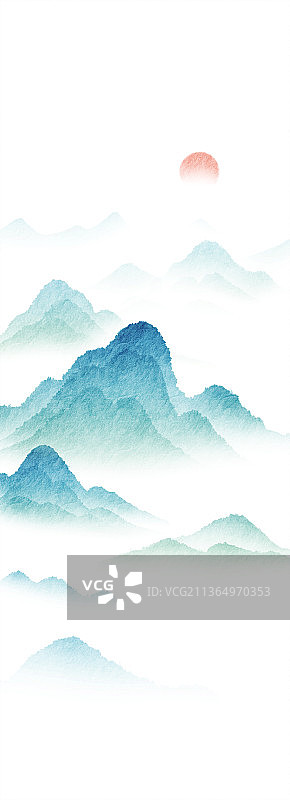 新中式水墨山水风景插画图片素材