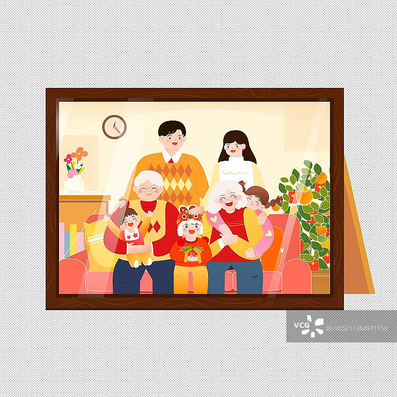 一张全家福照片矢量插画元素图片素材