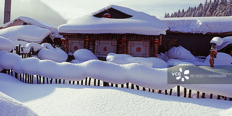 黑龙江牡丹江，雪乡风光，胶片摄影。图片素材