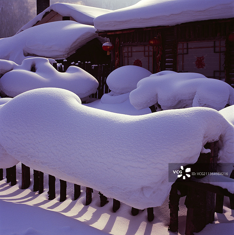 黑龙江牡丹江，雪乡风光，胶片摄影。图片素材