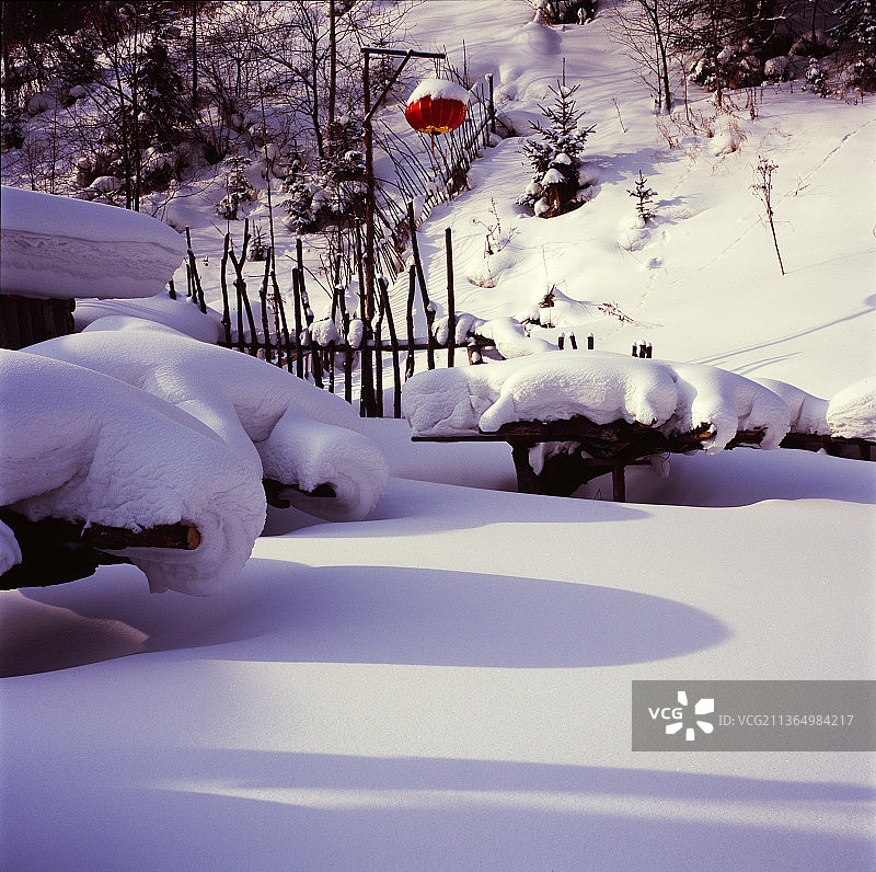 黑龙江牡丹江，雪乡风光，胶片摄影。图片素材