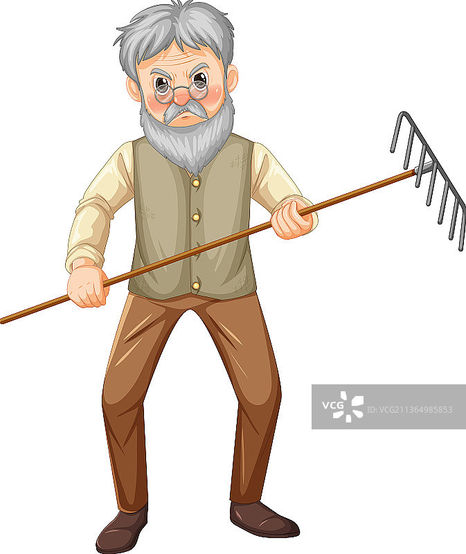 手持耙子的老农民卡通人物图片素材