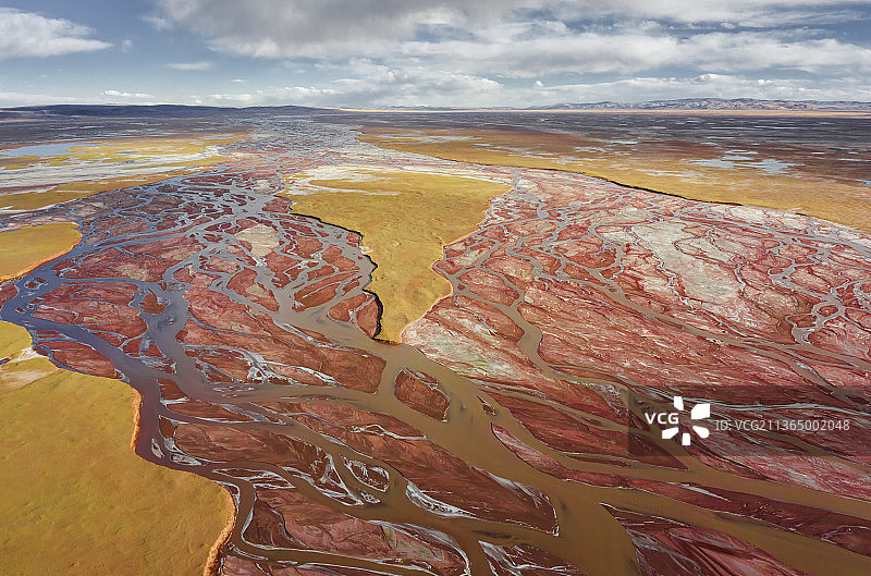 楚玛尔河，航拍视角，河流，三江源国家公园，辫状水系，江河，长江源，青藏高原，水网，可可西里，曲线，河图片素材