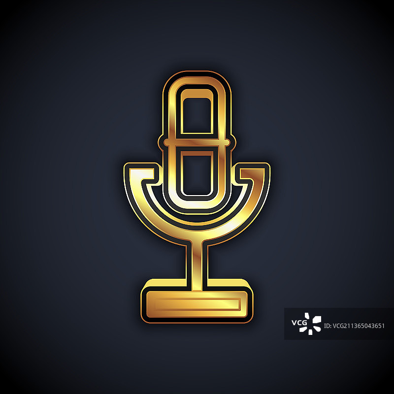 黑色背景上的金色麦克风图标图片素材