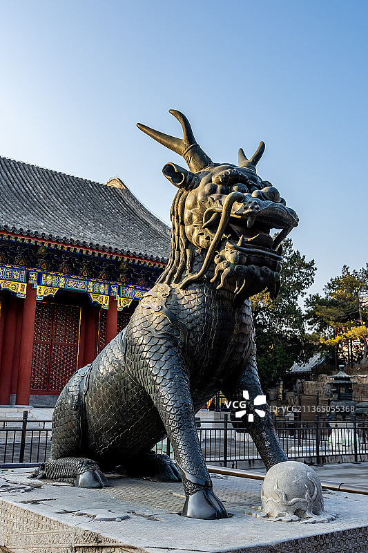 颐和园仁寿殿前铜麒麟Bronze Kylin in front of Renshou Hall图片素材
