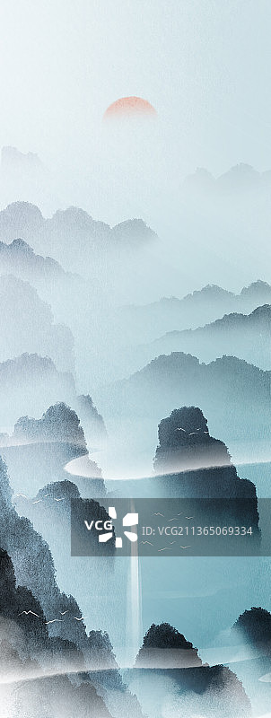 水墨山水风景插画图片素材
