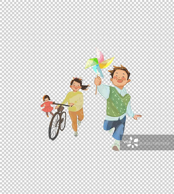 拿风车奔跑的孩子图片素材