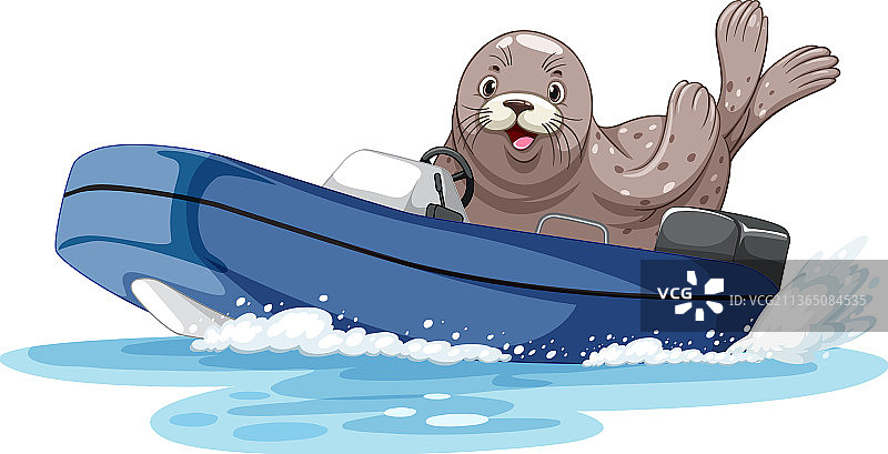 卡通风格的摩托艇上的海豹图片素材