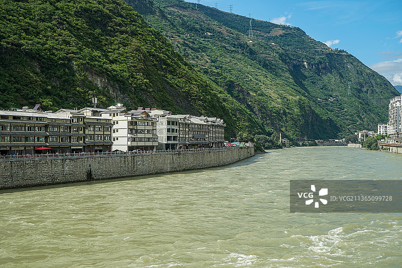 四川，大渡河，山，泸定桥景区图片素材
