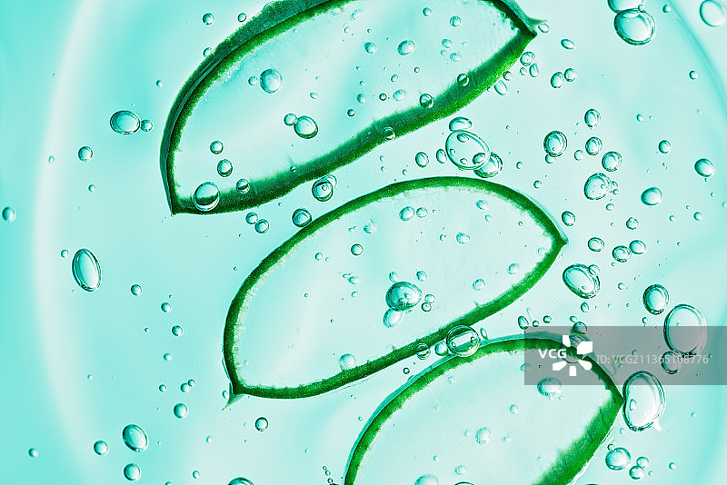 蓝色背景上的芦荟凝胶切片纹理图片素材