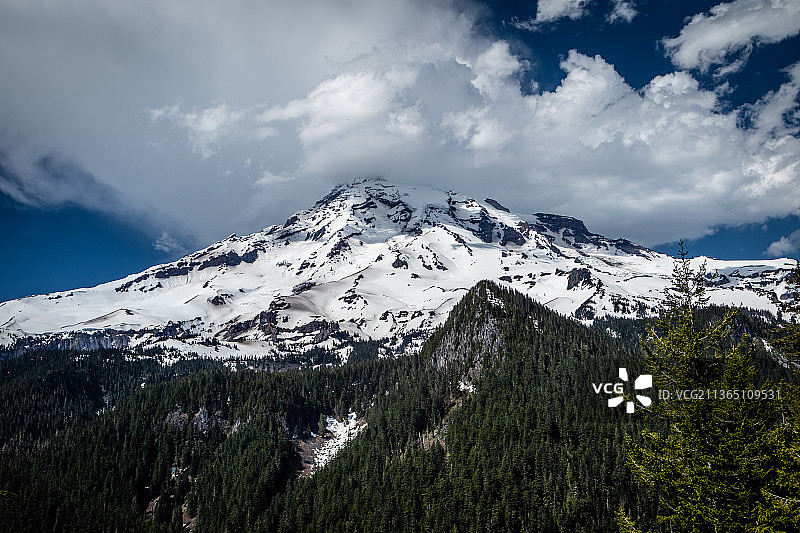 雷尼尔山雪山风景，华盛顿州塔科马，美国图片素材