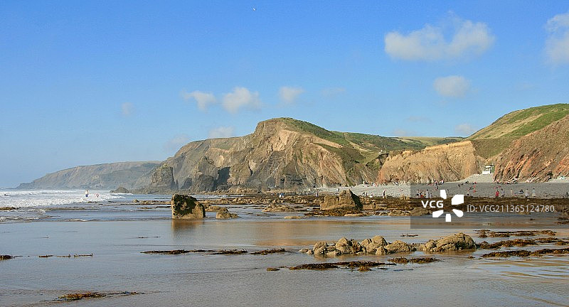 康沃尔郡沙嘴湾海景山景图片素材