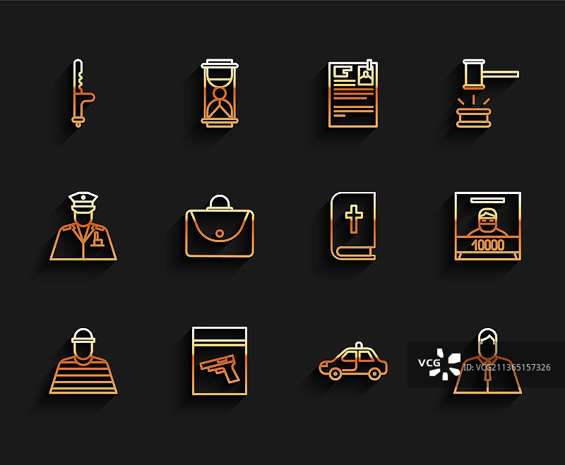 线条集合：囚犯、证据袋和手枪图片素材