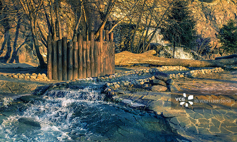 秋季森林中的河流风光图片素材