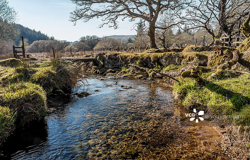 春季的纳拉特河，达特穆尔国家公园的河流风光，英国图片素材