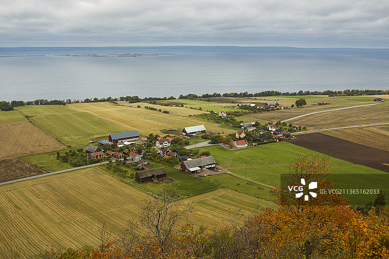 瑞典，韦特恩湖，湖区，乡村，秋色，红叶，北欧人文与自然风光图片素材