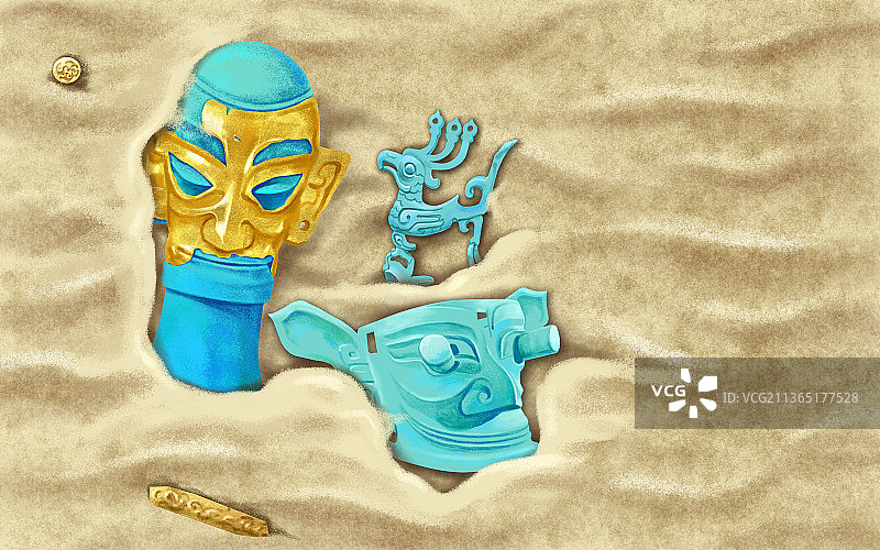 三星堆文物考古插画图片素材