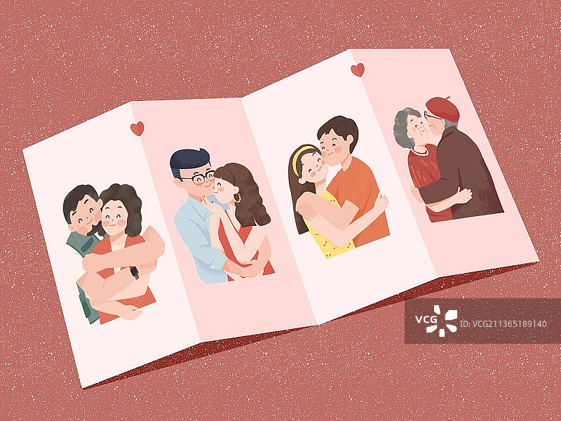 打开的折页上有不同年龄段的夫妻图片素材