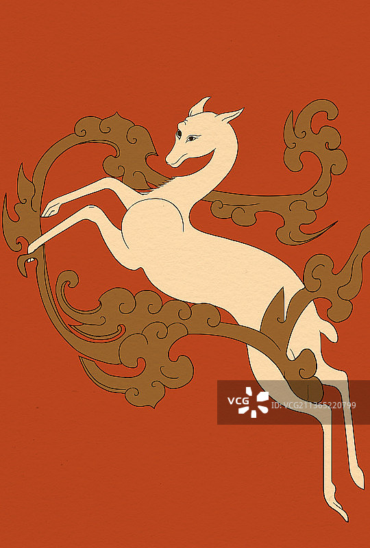 中国地理湖南马王堆汉代漆画纹饰传统图案图形仙鹿吉祥喜庆图案插画图片素材