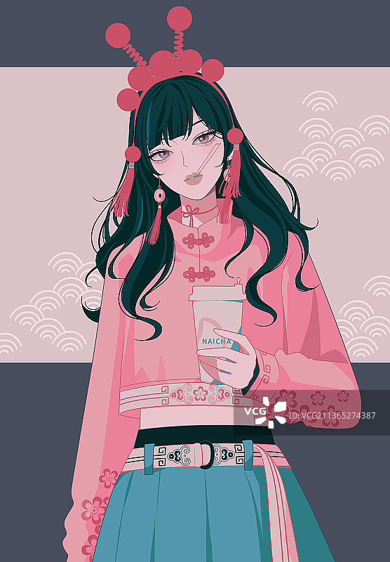 国潮风插画潮酷女孩头像图片素材