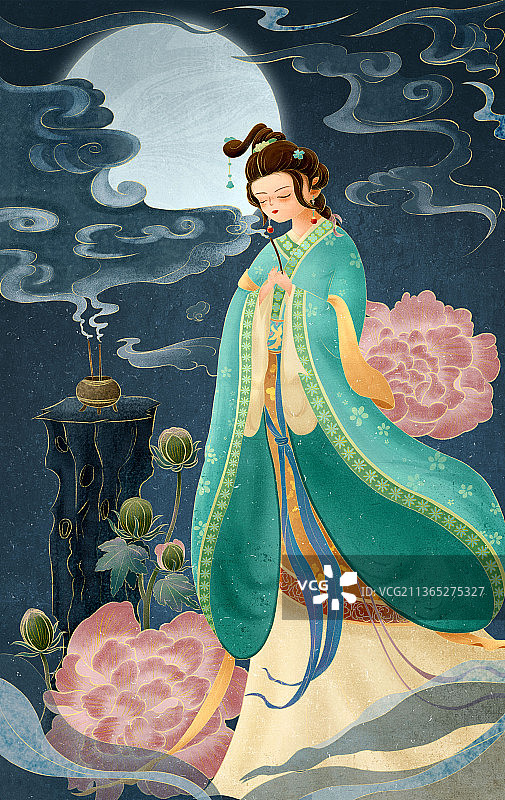 古风人物四大美女貂蝉拜月图片素材