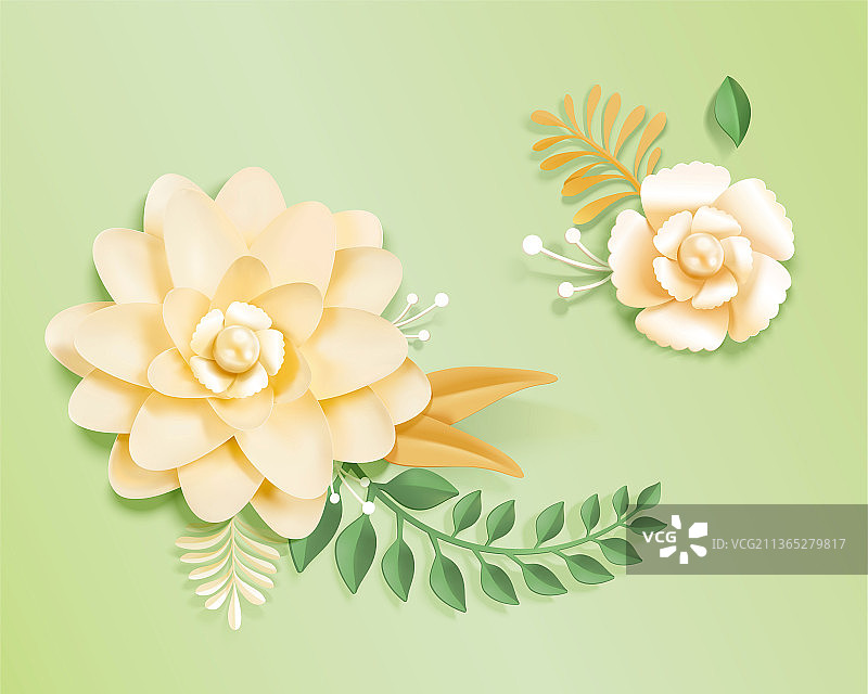 清新紙雕花朵素材组合图片素材