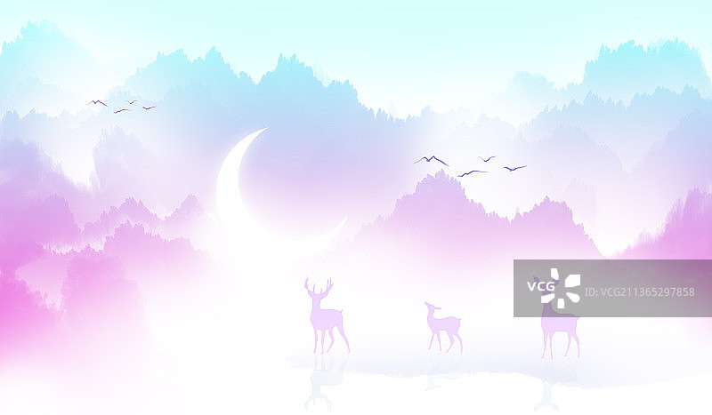 梦幻山水风景插画图片素材