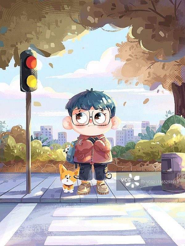 儿童插画-冬日暖阳的等待图片素材