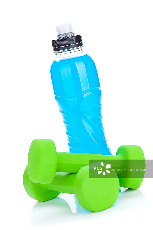 两个绿色哑铃和水壶图片素材