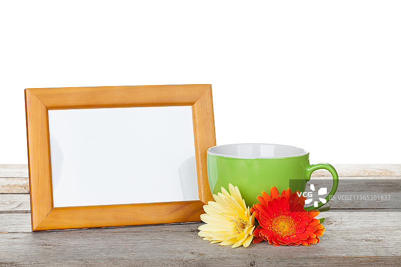 咖啡和非洲菊鲜花相框图片素材