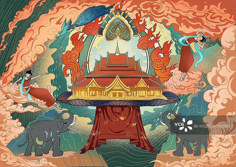 西双版纳插画图片素材