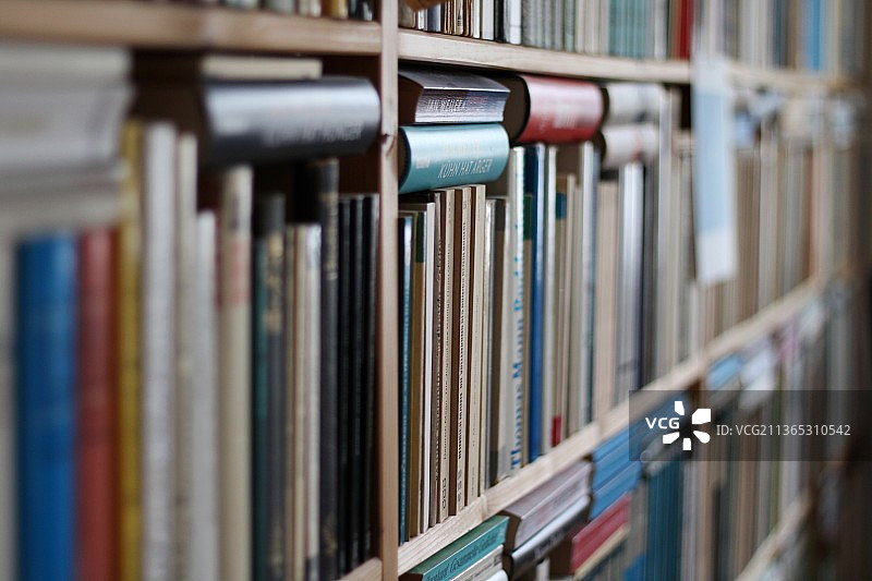 智慧，书架上书籍的特写图片素材