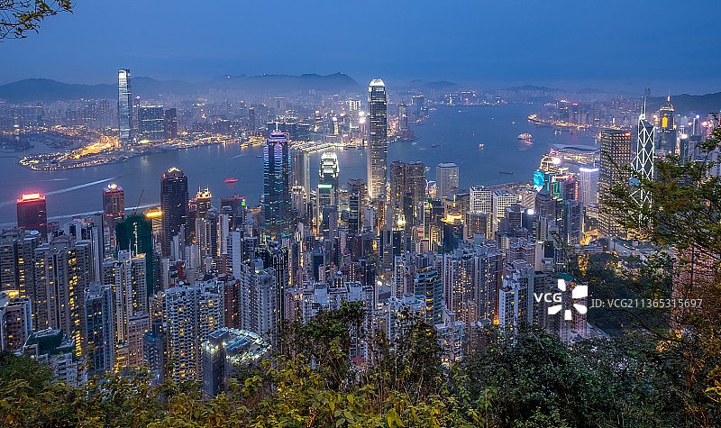 香港夜景，新界高角度 illuminated 建筑图片素材