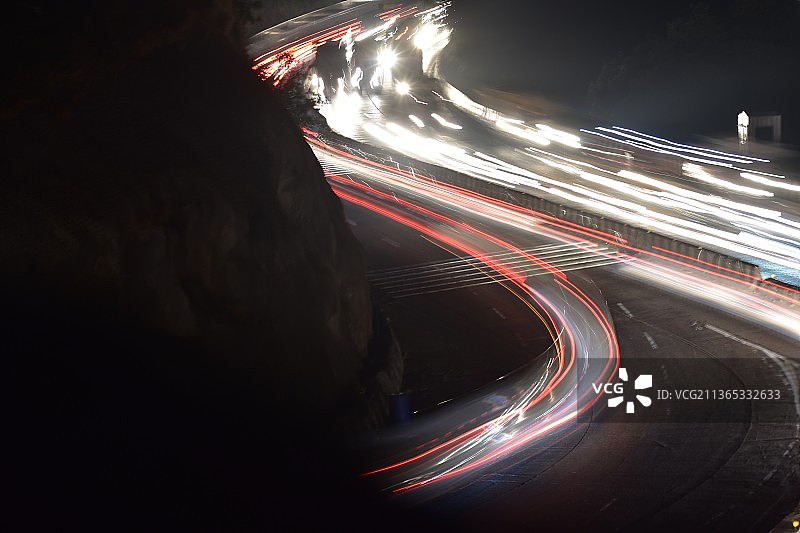 浦那-孟买高速公路夜间光轨摄影图片素材