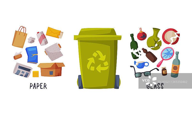 带垃圾箱和可回收垃圾的垃圾分类图片素材