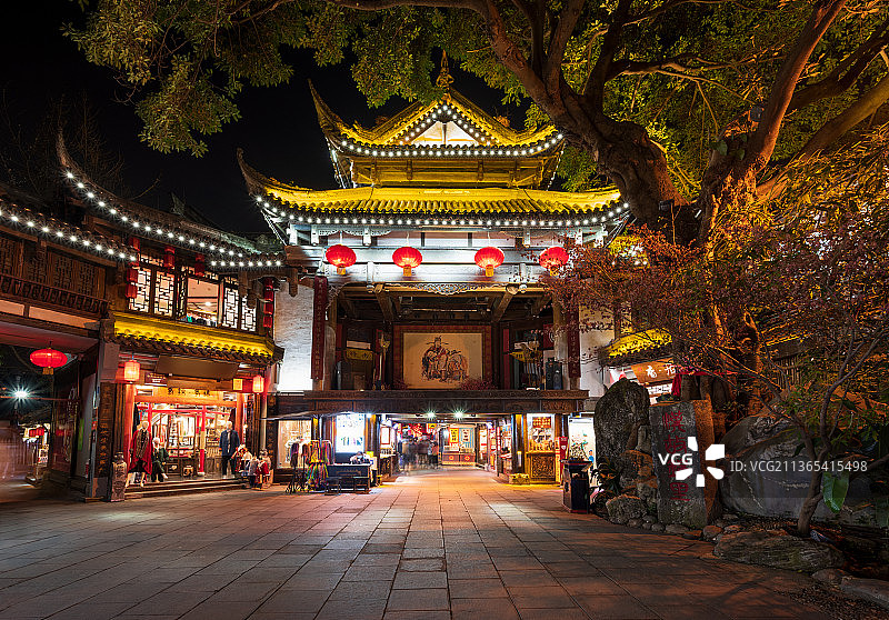 成都锦里古街戏台夜景图片素材