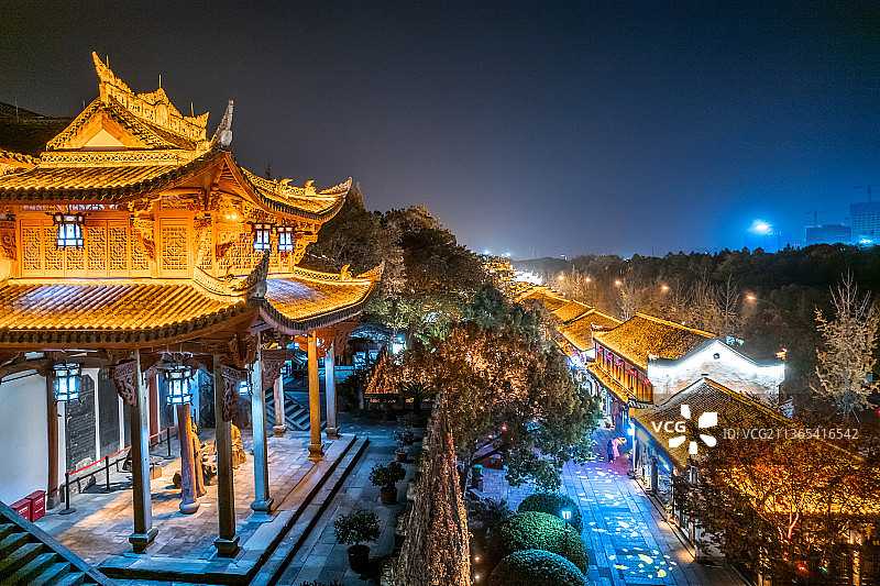 航拍夜晚金华婺州古城景区八咏楼图片素材