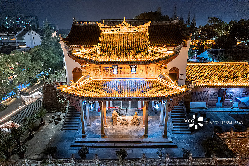 航拍夜晚金华婺州古城景区八咏楼图片素材