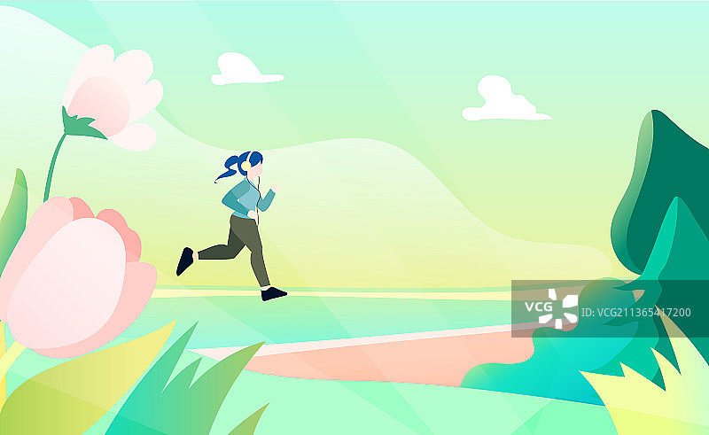 晨起跑步女孩图片素材