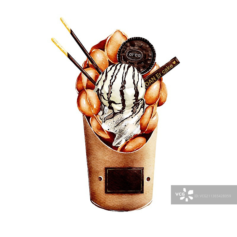 水彩奥利奥鸡蛋仔冰激凌图片素材