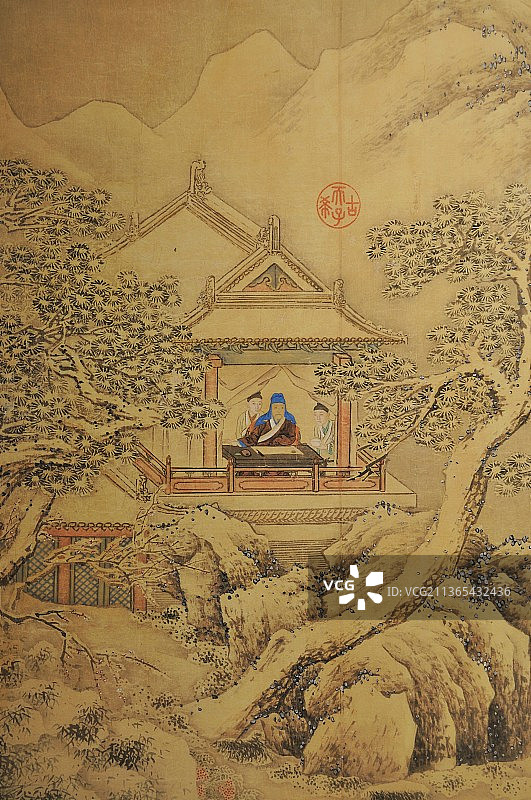 故宫博物院清代《乾隆帝赏雪图轴》图片素材