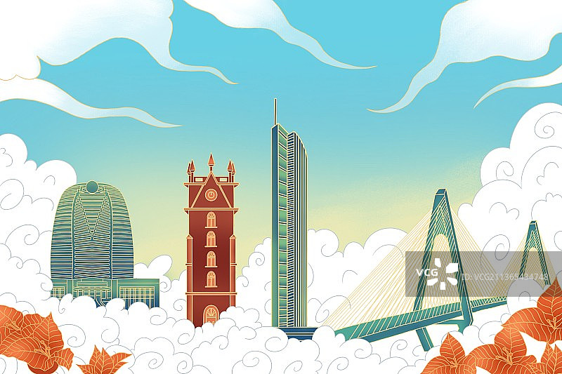 海南建筑插画图片素材