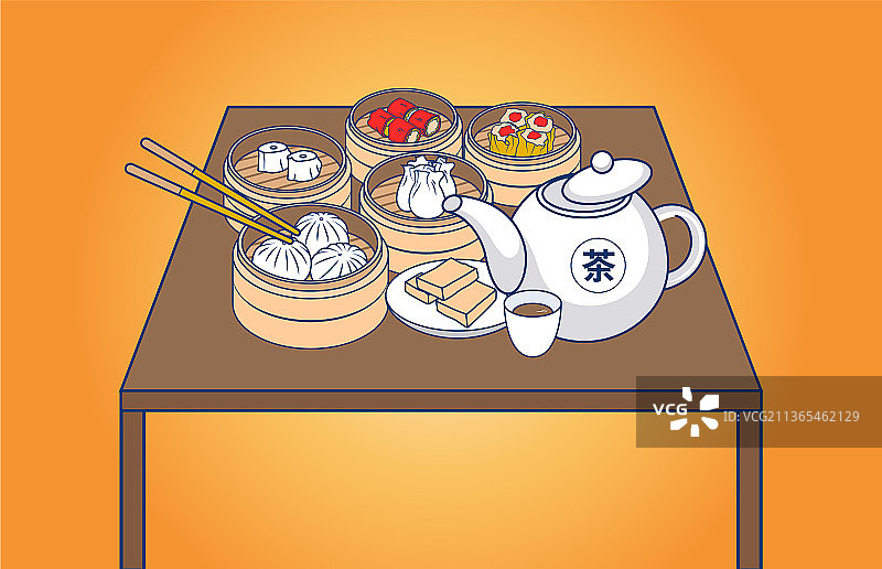 广东早茶矢量插画图片素材