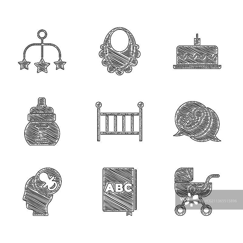 婴儿床摇篮ABC书婴儿车安抚奶嘴套装图片素材