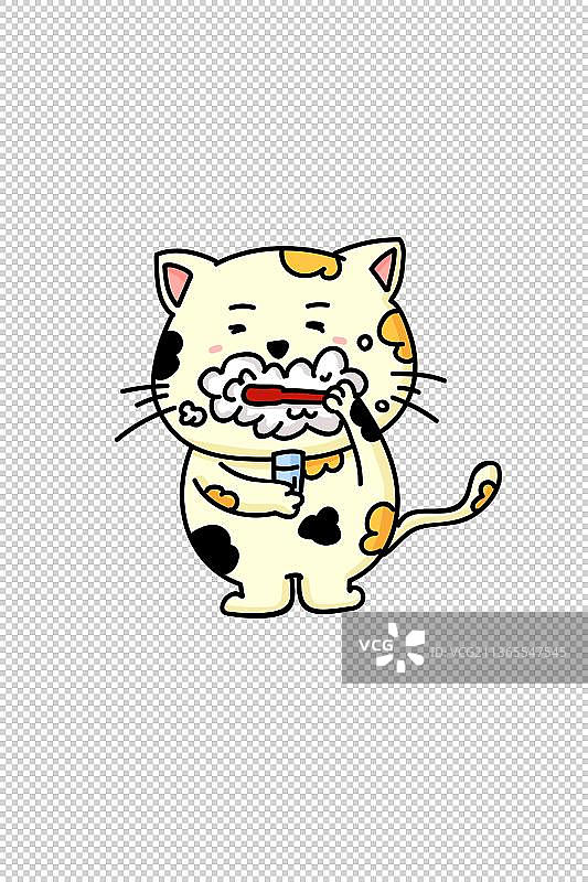 刷牙的猫咪卡通元素图片素材