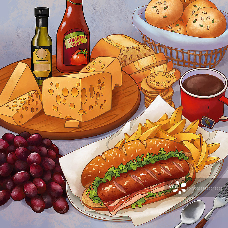 西式早餐插画图片素材