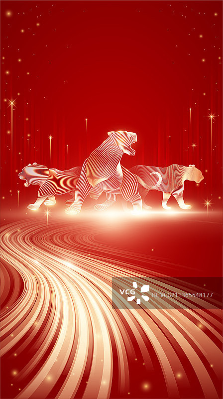 虎年老虎线条插画图片素材