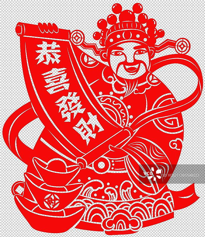 财神剪纸剪影画图片素材