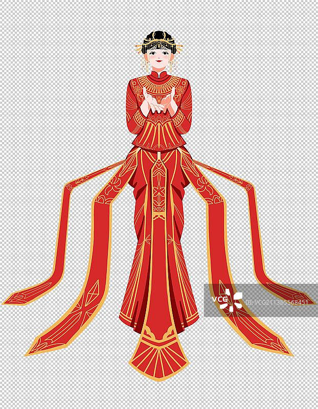 穿中式婚服的女孩插画元素图片素材